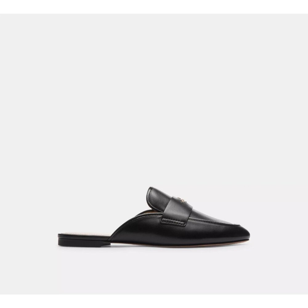 Coach Women's Black Leather Round Toe Samie Slide on Mule Flat Shoes Size 6 - Picture 2 of 9